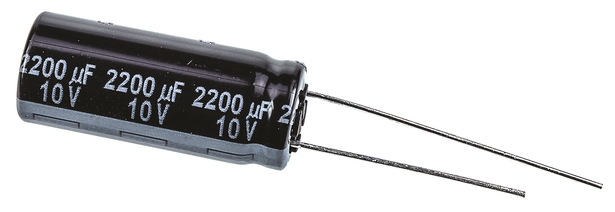 Panasonic 2200μF Aluminium Electrolytic Capacitor 10V dc, Radial, Through Hole - EEUFR1A222L