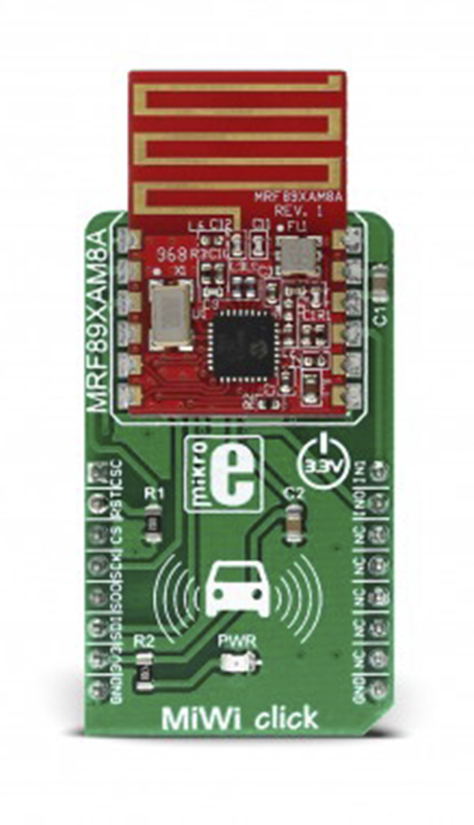 MikroElektronika MiWi click MRF89XAM8A for Alarms, Applications for Remote Keyless Access, Data Loggers, Developing