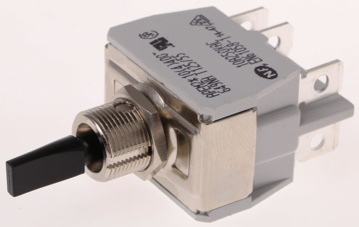 APEM Toggle Switch, Panel Mount, On-Off-On, DPDT, Tab Terminal