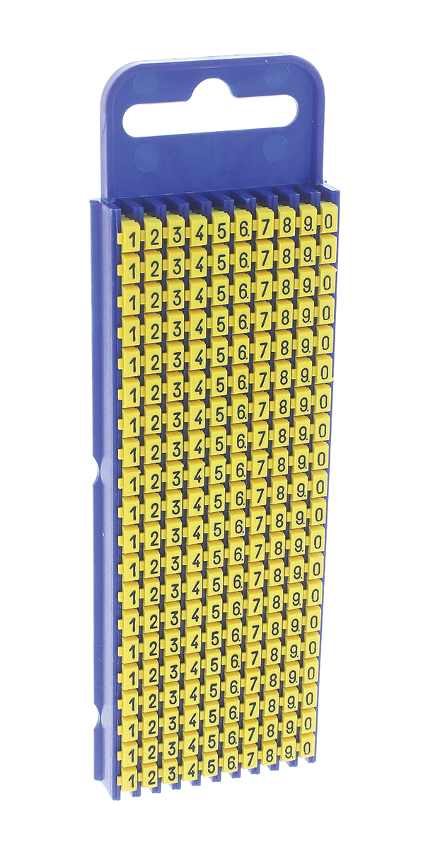 HellermannTyton WIC2 Snap On Cable Markers, Yellow, Pre-printed "0 → 9", 2.8 → 3.8mm Cable, 561-02101