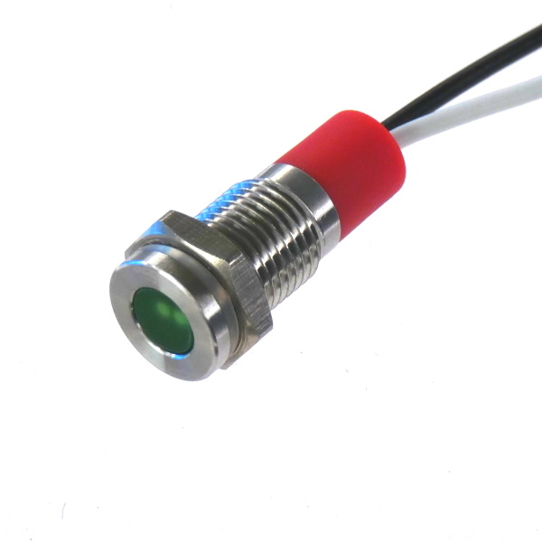 CML Innovative Technologies PL08SL Series Green Panel LED, 110V, 8mm Mounting Hole Size, Lead Wires Termination, IP67