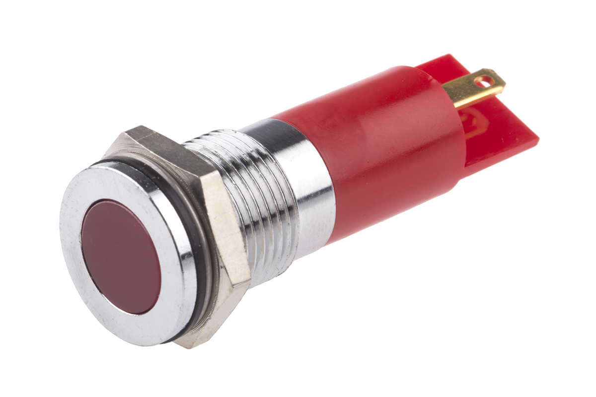 RS PRO Red Panel Mount Indicator, 6 → 36V dc, 14mm Mounting Hole Size, Solder Tab Termination, IP67