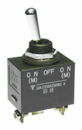 NKK Switches Toggle Switch, Panel Mount, (On)-Off-(On), SPDT, Screw Terminal, 30 V dc, 250V ac