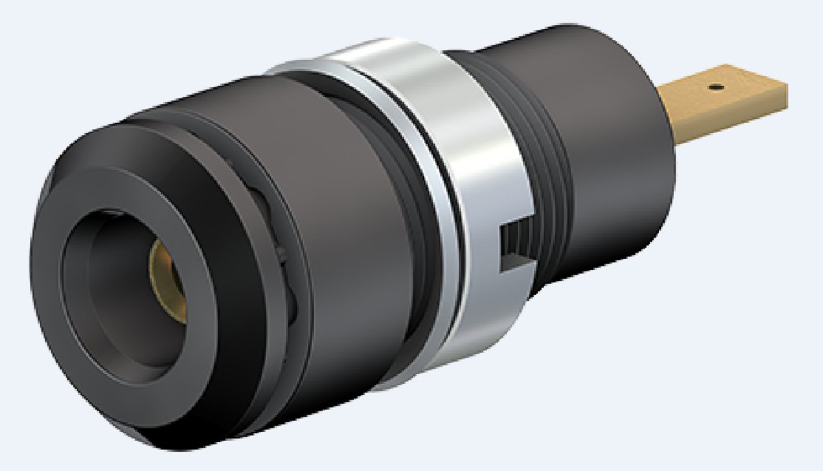 Staubli Black Female Banana Socket, 2mm Connector, Tab Termination, 10A, 600V, Gold Plating