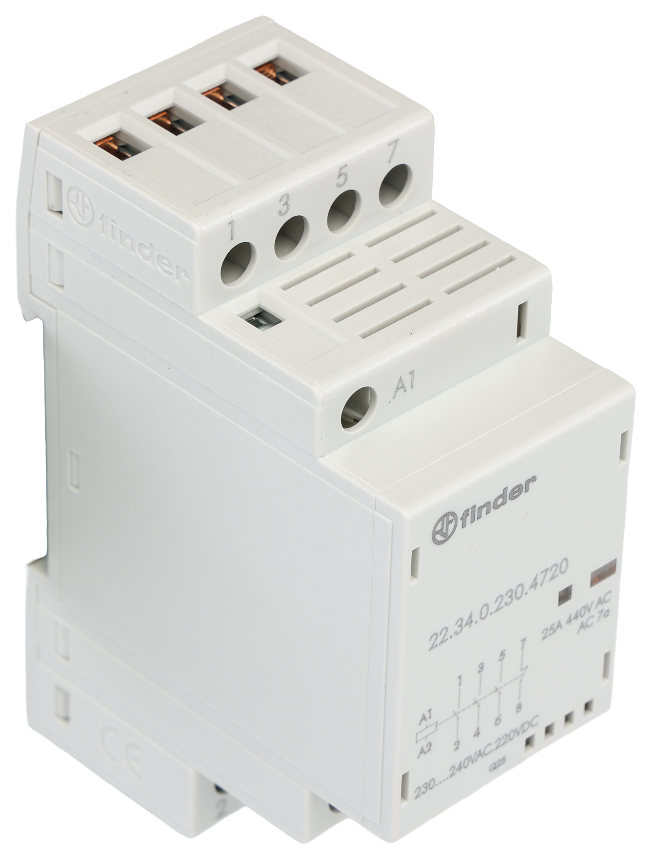 Finder 22 Contactor, 230 V ac/dc Coil, 4-Pole, 25 A, 3NO + 1NC, 250/440 V ac