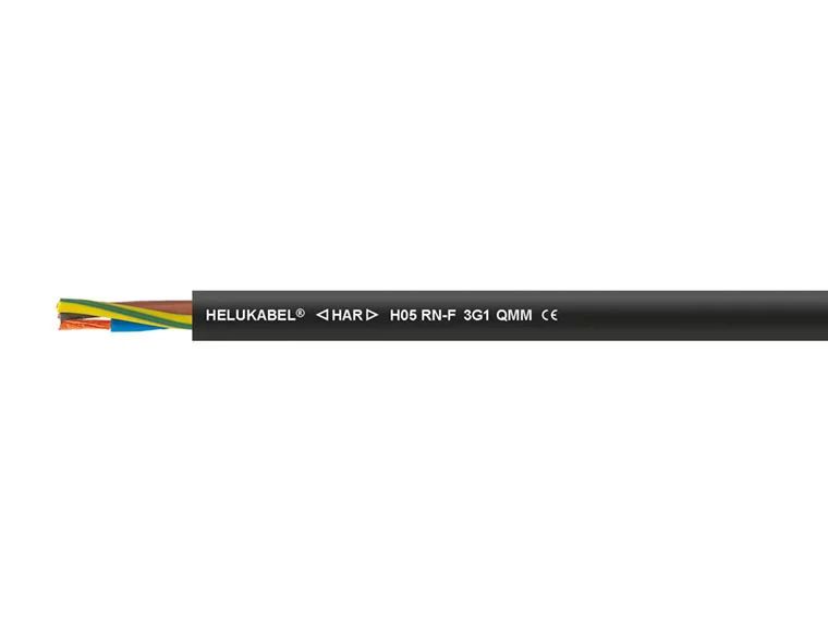 Helukabel H05RN Control Cable, 3 Cores, 1 mm² 18 AWG, Screened, Black Rubber Sheath