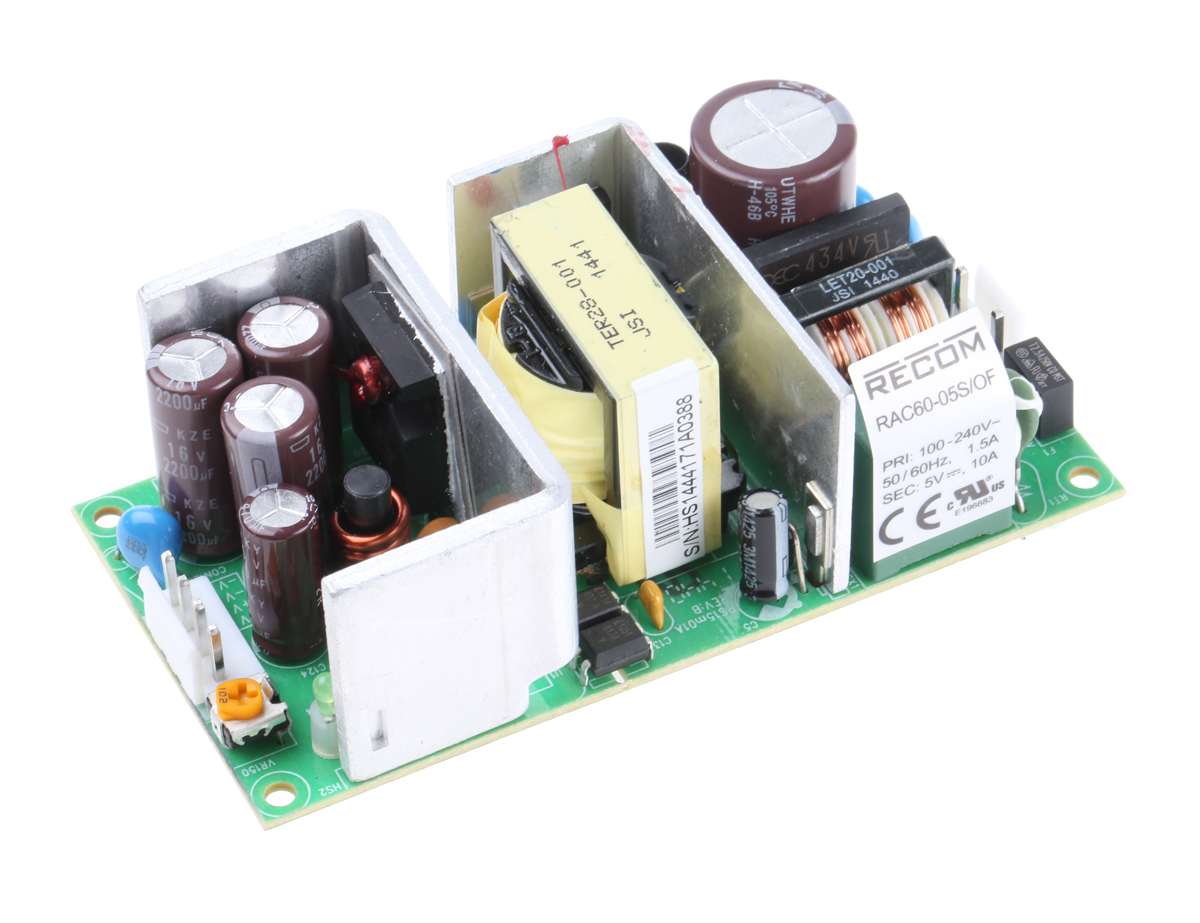 Recom Switching Power Supply, RAC60-05S/OF, 5V dc, 10A, 50W, 1 Output, 127 → 370 V dc, 90 → 265 V ac