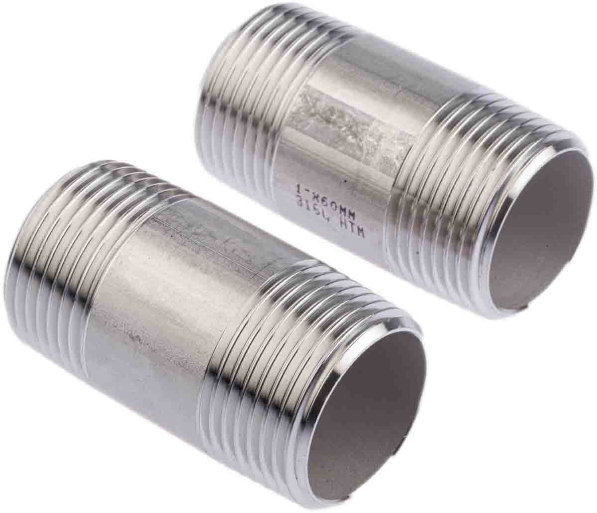 RS PRO Stainless Steel Pipe Fitting, Straight Circular Barrel Nipple, Male R 1in x Male R 1in