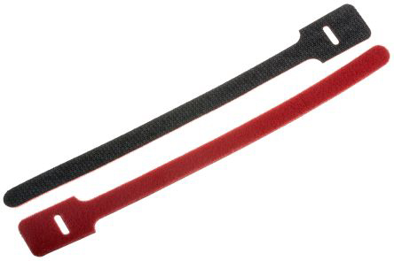 RS PRO Cable Tie, Hook and Loop, 225mm x 25 mm, Red Nylon, Pk-10