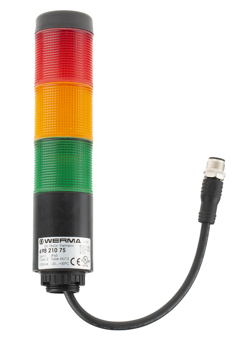 Werma Kompakt Series Red/Green/Yellow Signal Tower, 3 Lights, 24 V, Base Mount