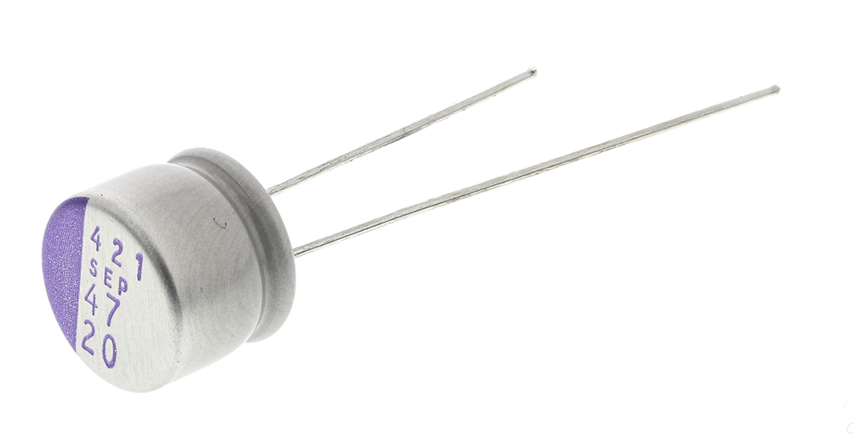 Panasonic 47μF Through Hole Polymer Capacitor, 20V dc