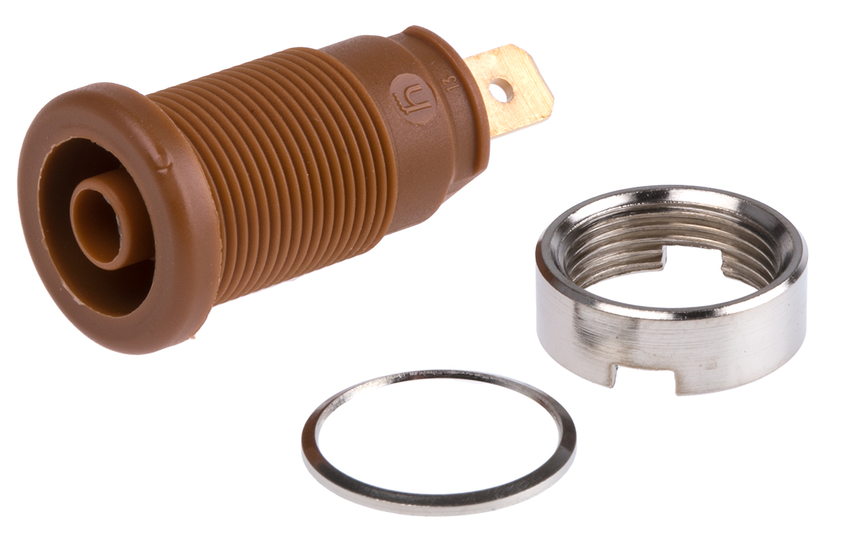 Hirschmann Test & Measurement Brown Female Banana Socket, 4 mm Connector, Tab Termination, 25A, 1000V ac/dc, Gold