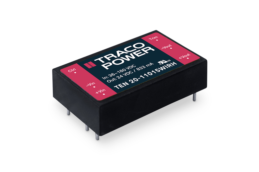 TRACOPOWER TEN 20WIRH Isolated DC-DC Converter, 5.1V dc/, 36 → 160 V dc Input, 20W, PCB Mount