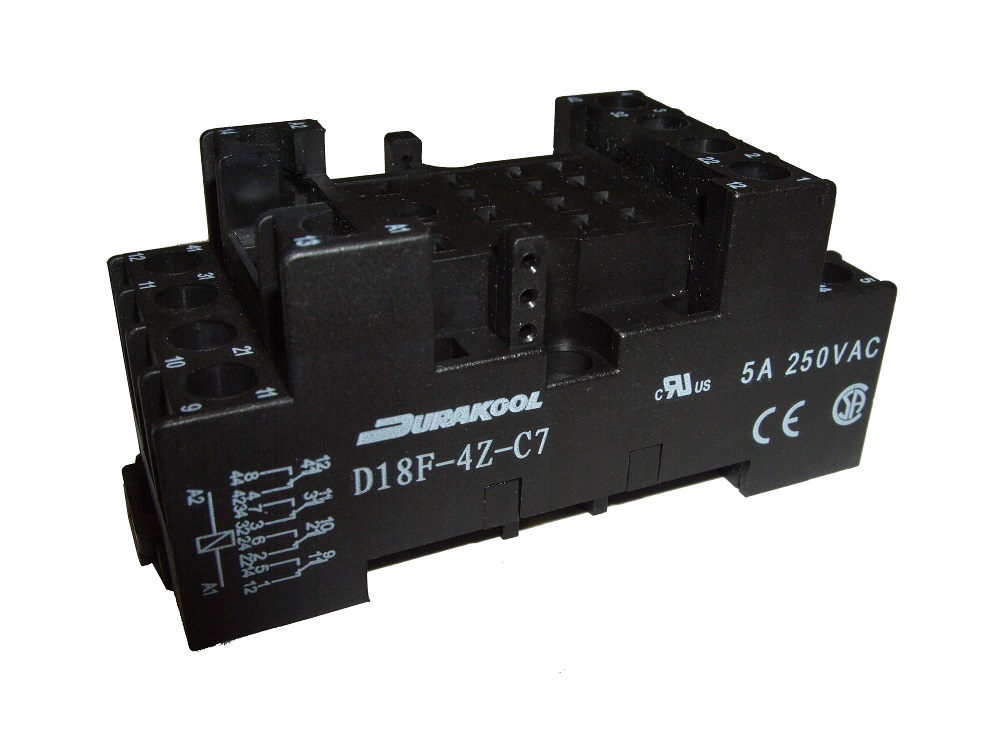 Durakool D14F 14 Pin 300V ac DIN Rail Relay Socket, for use with DX4, DXN Relays