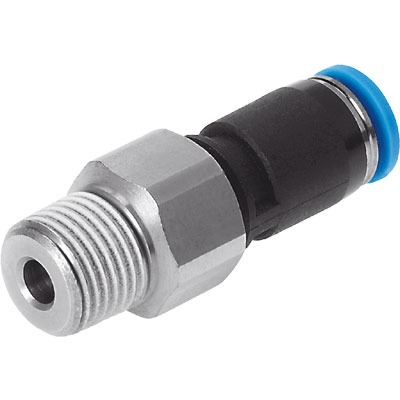 Festo QSR Series Push-in Fitting, NPT 1/8 Male to 1/4 in, Threaded-to-Tube Connection Style, 153954