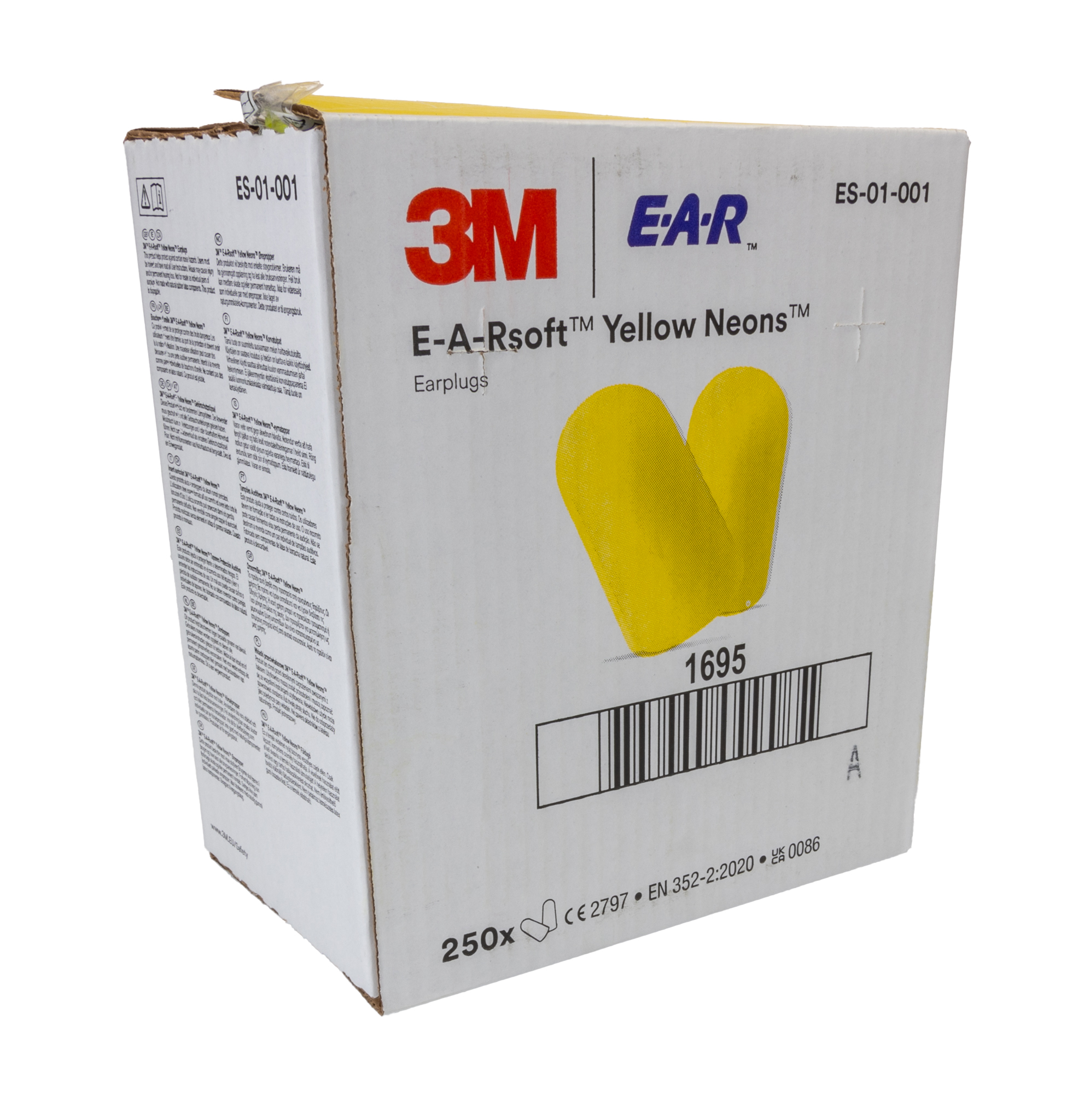 3M E.A.R Soft Yellow Neons Series Yellow Disposable Uncorded Ear Plugs, 36dB Rated, 250 Pairs