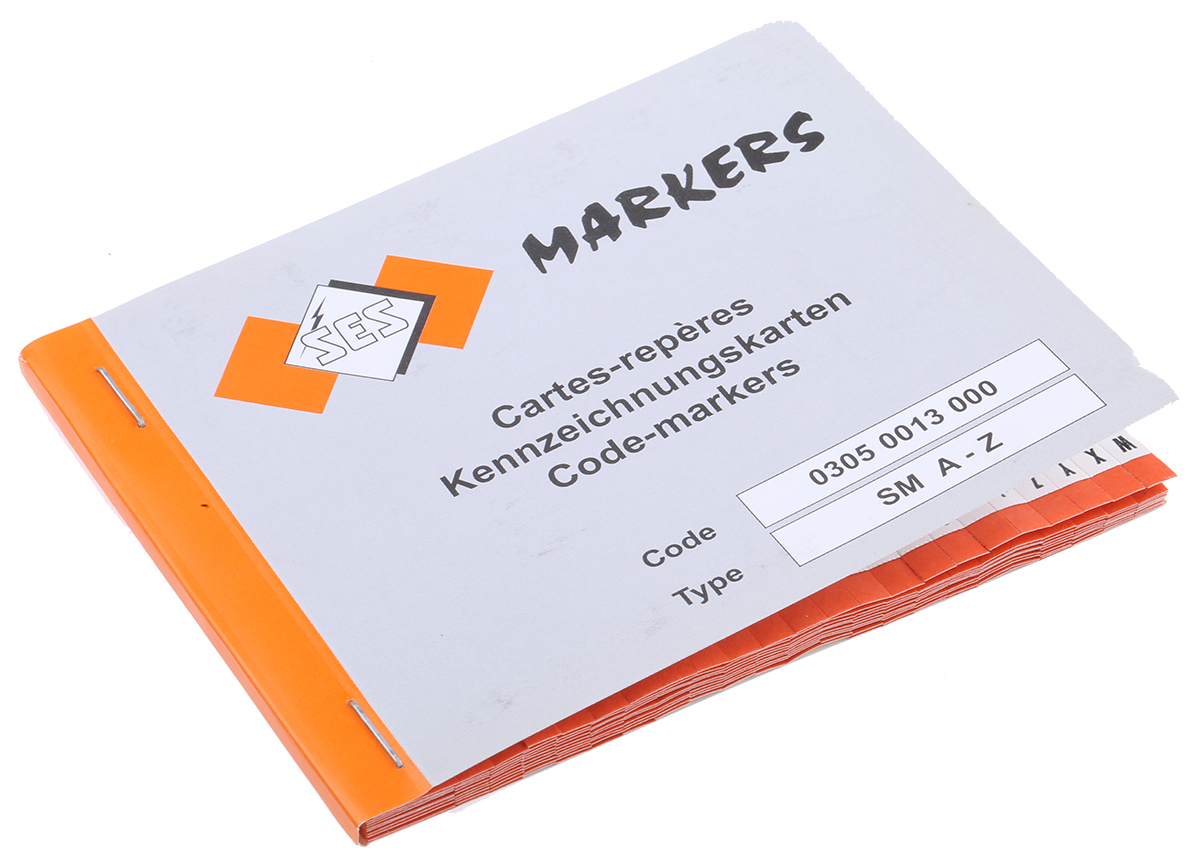 RS PRO Adhesive Cable Markers, Black on White, Pre-printed "A → Z; -; 0 → 15"