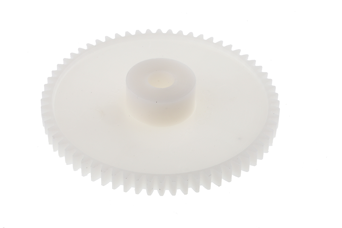 RS PRO POM 64 Teeth Spur Gear, 0.8 Module, 6mm Bore Diam, 51.2mm Pitch Diam, 15.5mm Hub Diam