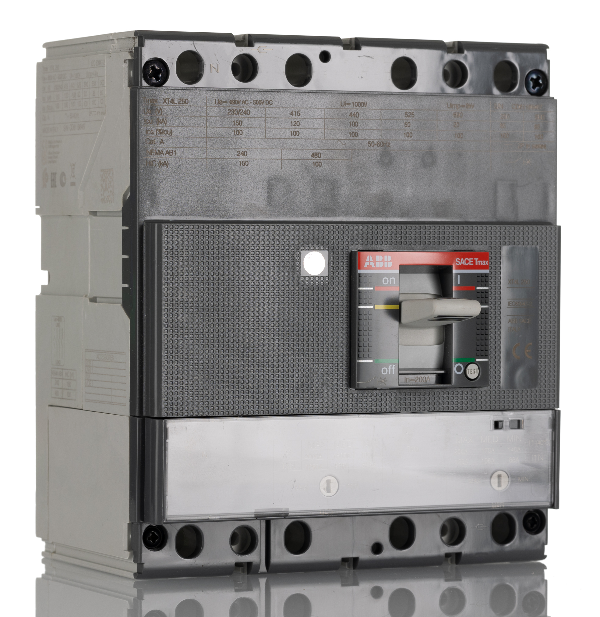 ABB, XT4L MCCB 4P 200A, Breaking Capacity 150 kA, Fixed Mount