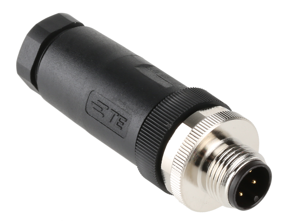 TE Connectivity Circular Connector, 4 Contacts, Cable, M12 Connector, Plug, Male, IP67, T411 Series