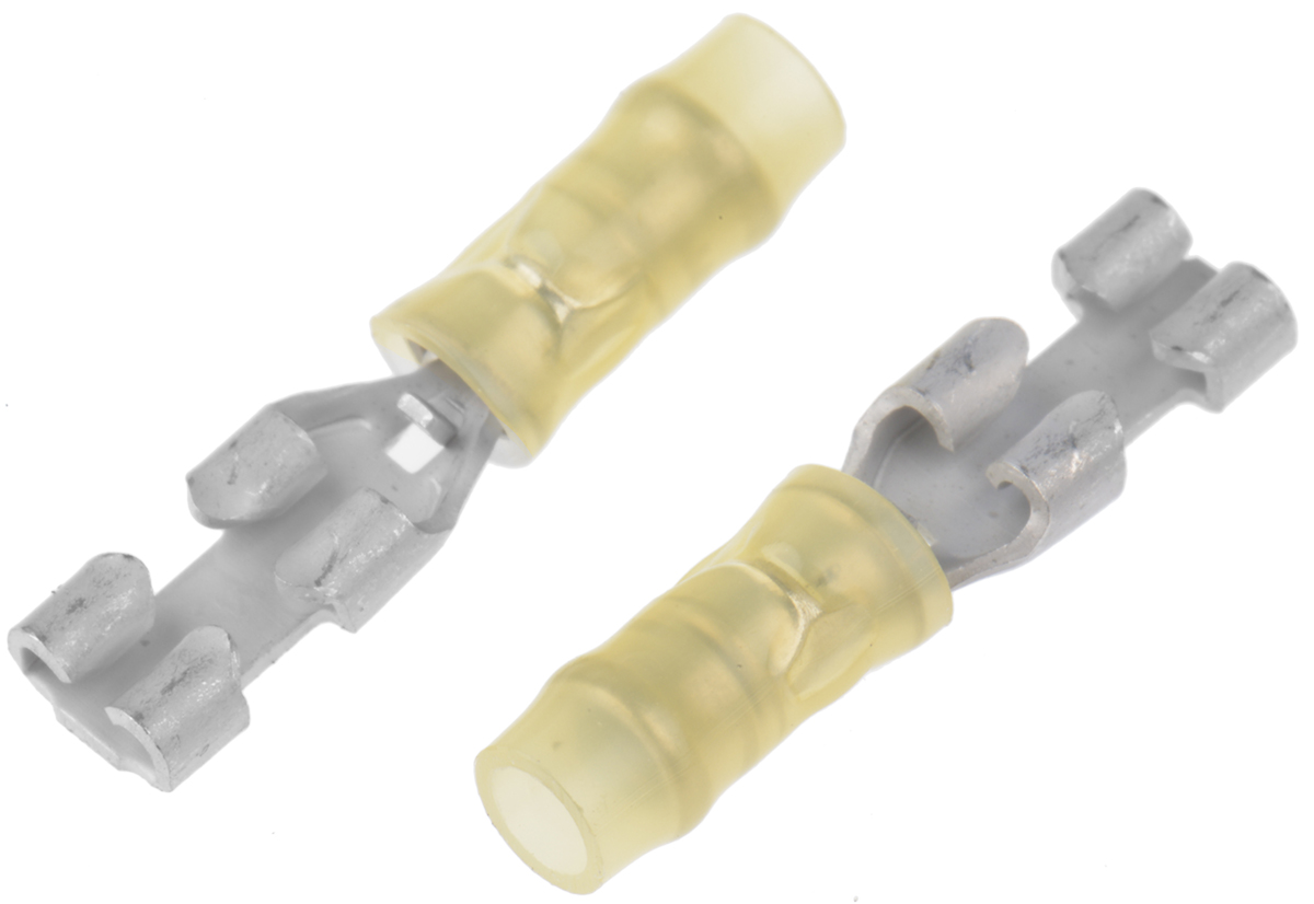 TE Connectivity PIDG FASTON .110 Yellow Insulated Female Spade Connector, Receptacle, 2.79 x 0.51mm Tab Size, 0.1mm² to