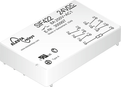 Elesta PCB Mount Force Guided Relay, 24V dc Coil Voltage, 4PST, DPST