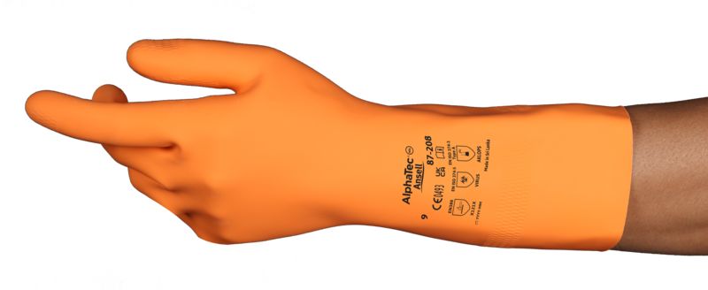 Ansell Alpha Tec 87-208 Orange Natural Rubber Latex Work Gloves, Size 11, Latex, Natural Rubber Coating