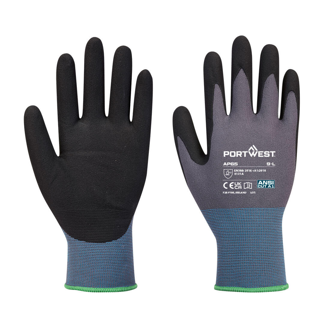 Portwest AP65 Black, Grey Nylon Puncture & Tear Resistant Gloves, Size 2XL, Nitrile Foam Coating