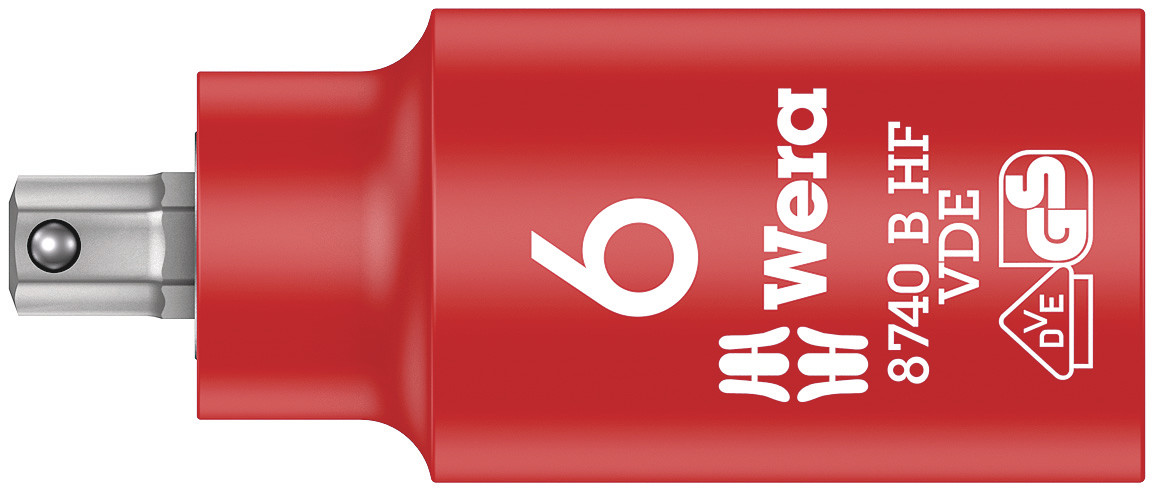 Wera 3/8 in Drive 6mm Insulated Bit Socket, Hex Bit, 6mm, VDE/1000V, 55 mm Overall Length