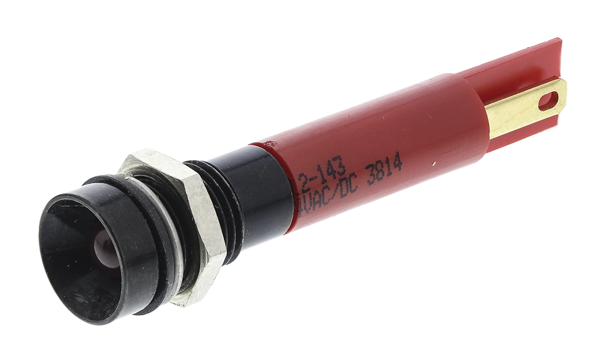 RS PRO Red Panel Mount Indicator, 24V dc, 8mm Mounting Hole Size, Solder Tab Termination, IP67