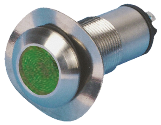 Marl Green Panel Mount Indicator, 24V dc, 13mm Mounting Hole Size, Solder Tab Termination, IP67