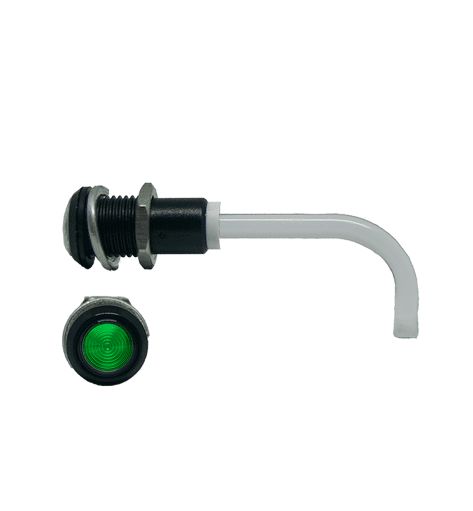 RHD-0900-3000-F9PZG67PR Bivar, Panel Mount Right Angle LED Light Pipe, Green Round Lens