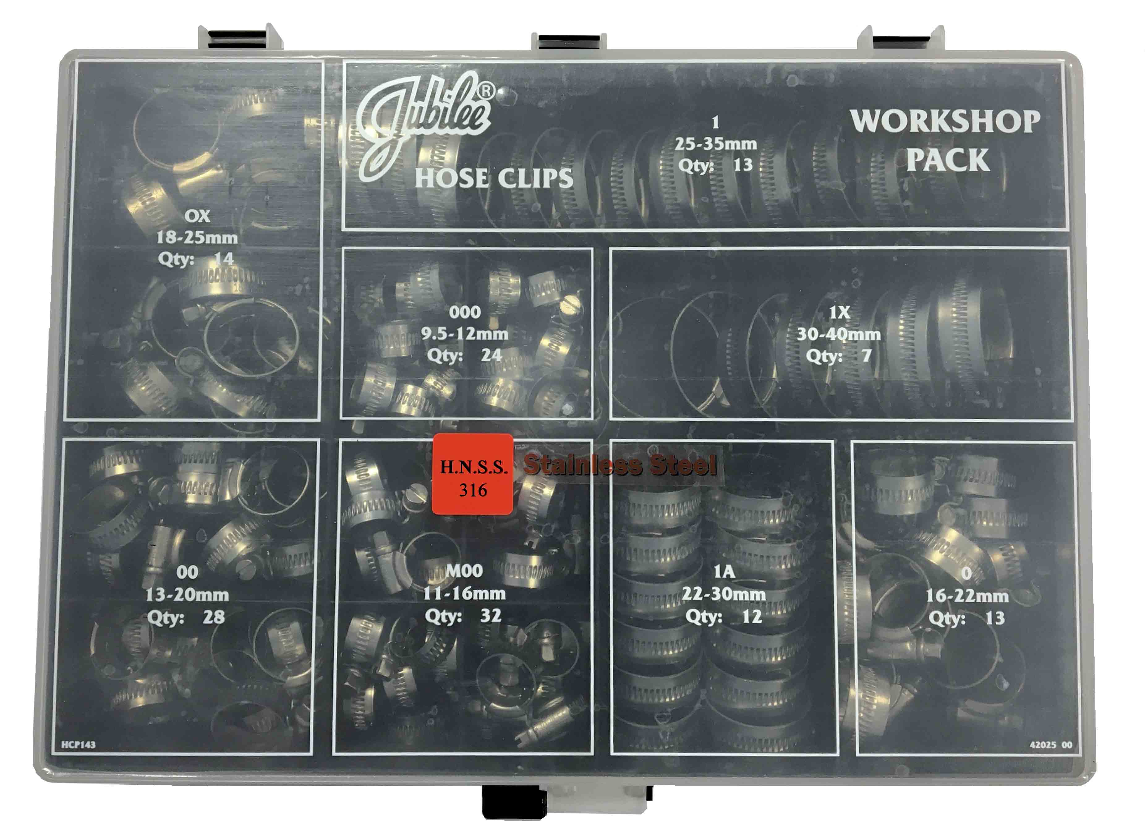 Jubilee 143 Piece Stainless Steel P-Clip Kit, 9.5 → 12mm and 30 → 40mm Inside Diameter