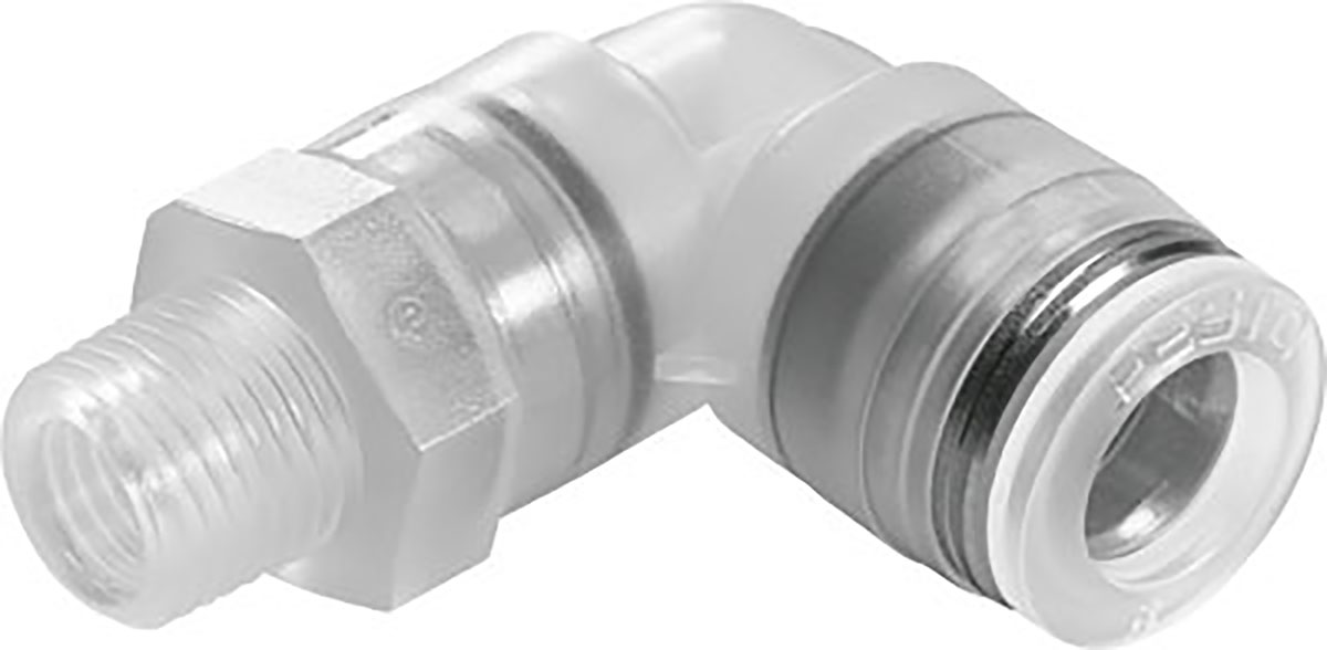 Festo NPQP Series Elbow Threaded Adaptor, R 1/8 Male to Push In 8 mm, Threaded-to-Tube Connection Style, 133055