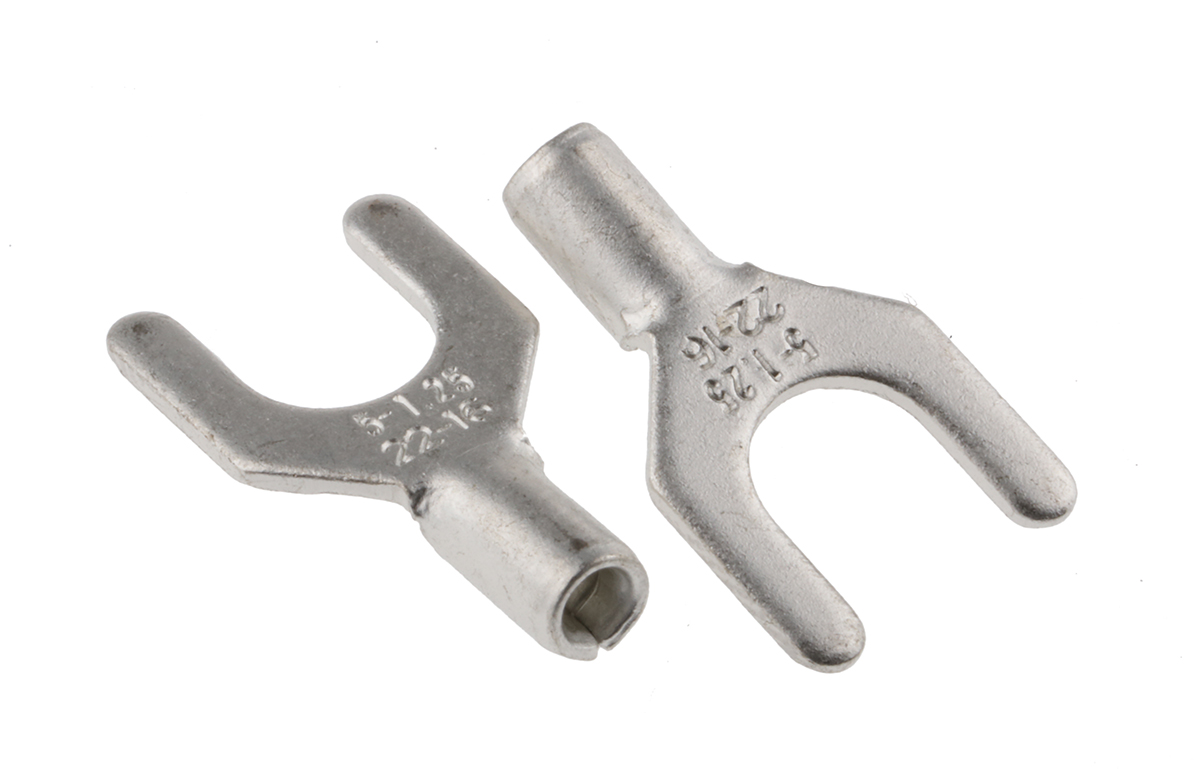 RS PRO Uninsulated Crimp Spade Connector, 0.5mm² to 1.5mm², 22AWG to 16AWG, M5 Stud Size