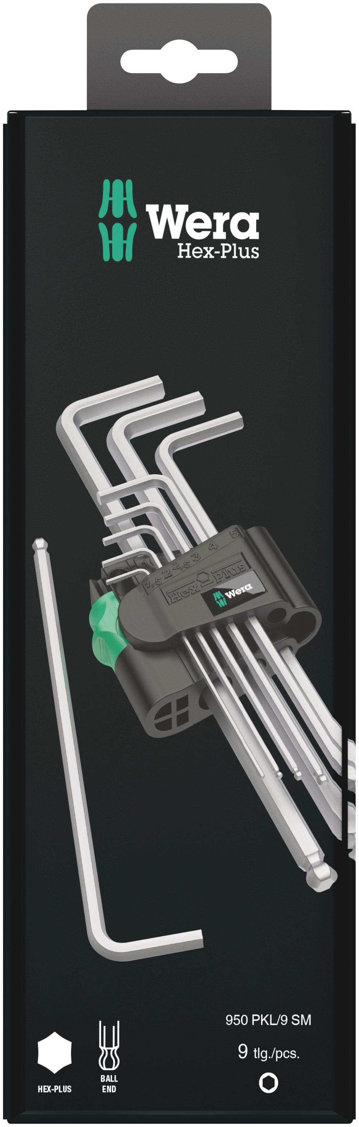 Wera 9 piece L Shape Metric Hex Key Set, 1 x 1.5x90 mm, 1 x 2.0x100 mm, 1 x 2.5x112 mm, 1 x 3.0x126 mm, 1 x 4.0x140 mm,