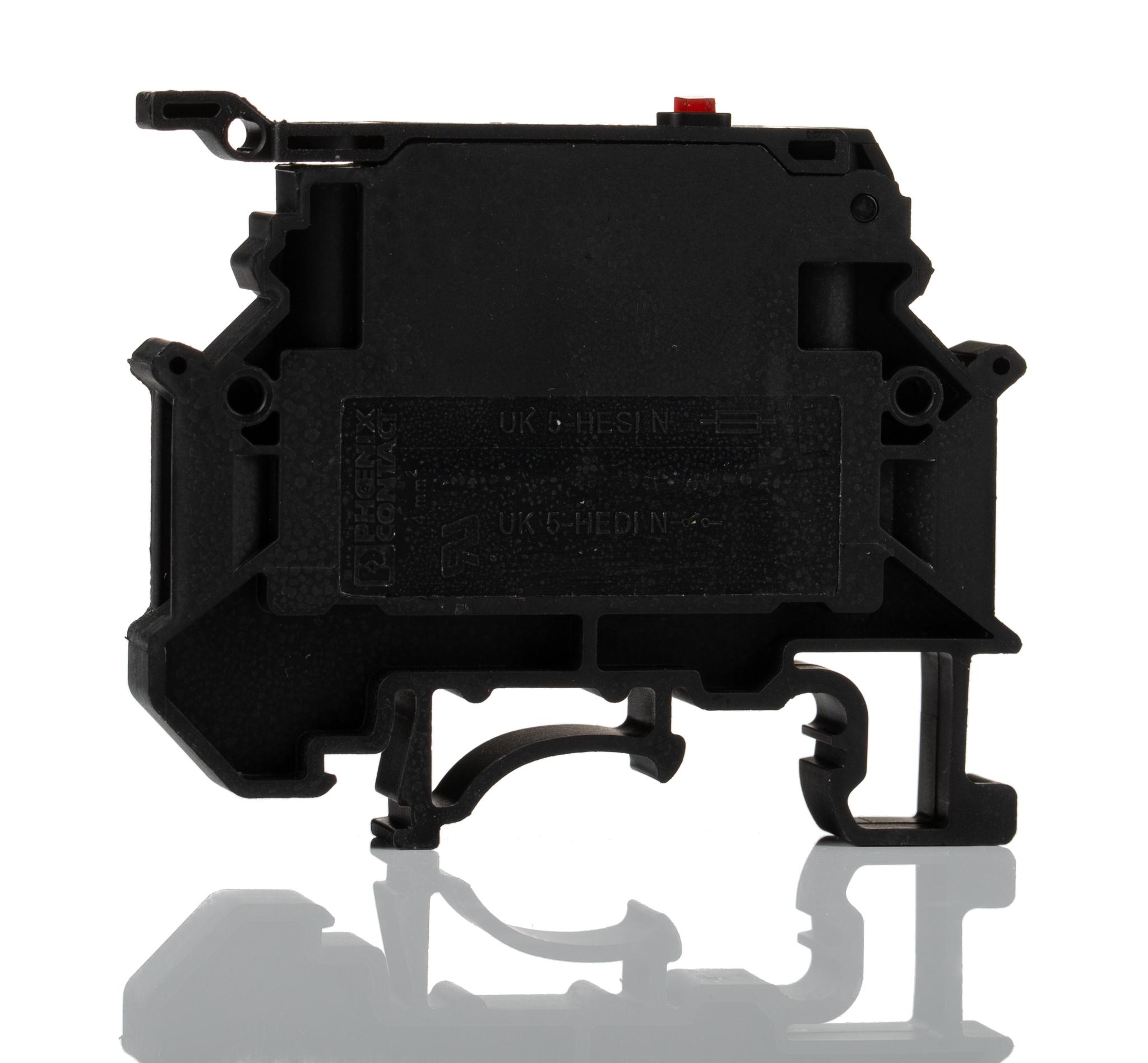 Phoenix Contact UK 5-HESILED 24 N Series Black Fused DIN Rail Terminal, 0.2 → 6mm², Single-Level, Screw