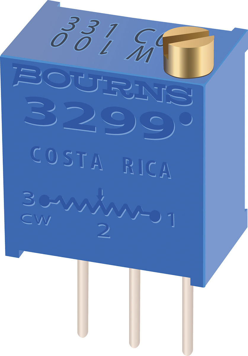 100kΩ, Through Hole Trimmer Potentiometer 0.5W Top Adjust Bourns, 3299