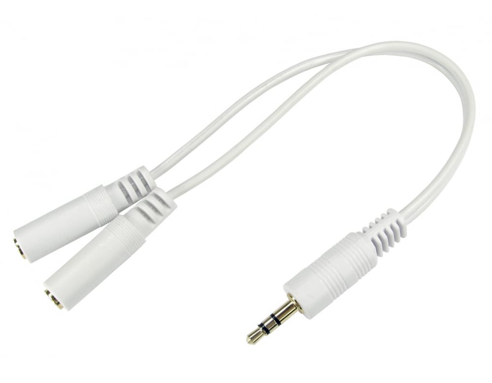 RS PRO Male 3.5mm Stereo Jack to Female 3.5mm Stereo Jack x 2 Aux Cable, White, 0.2m