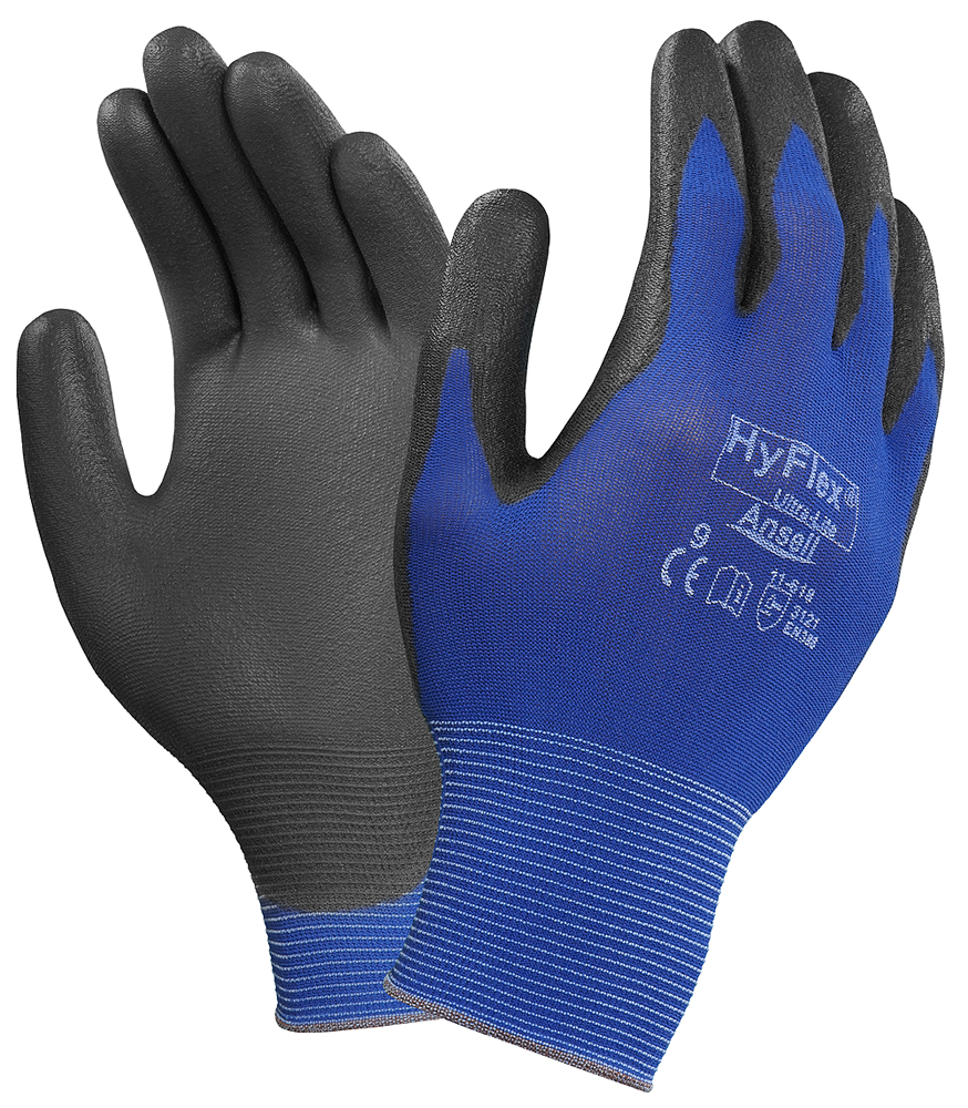 Ansell HyFlex 11-618 Blue Nylon Work Gloves, Size 9, Polyurethane Coating