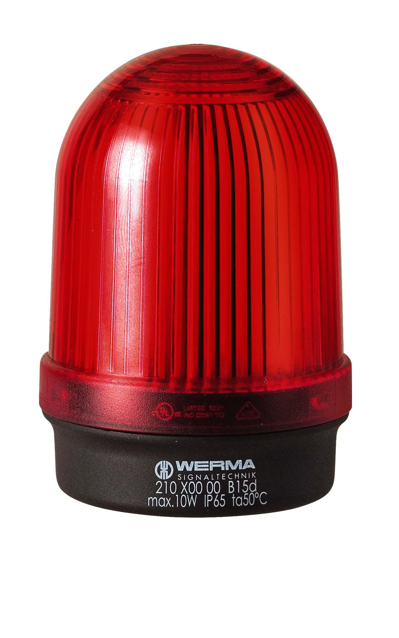 Werma 210 Series Red Continuous lighting Beacon, 12 → 230 V, Base Mount, BA 15d Bulb, IP65