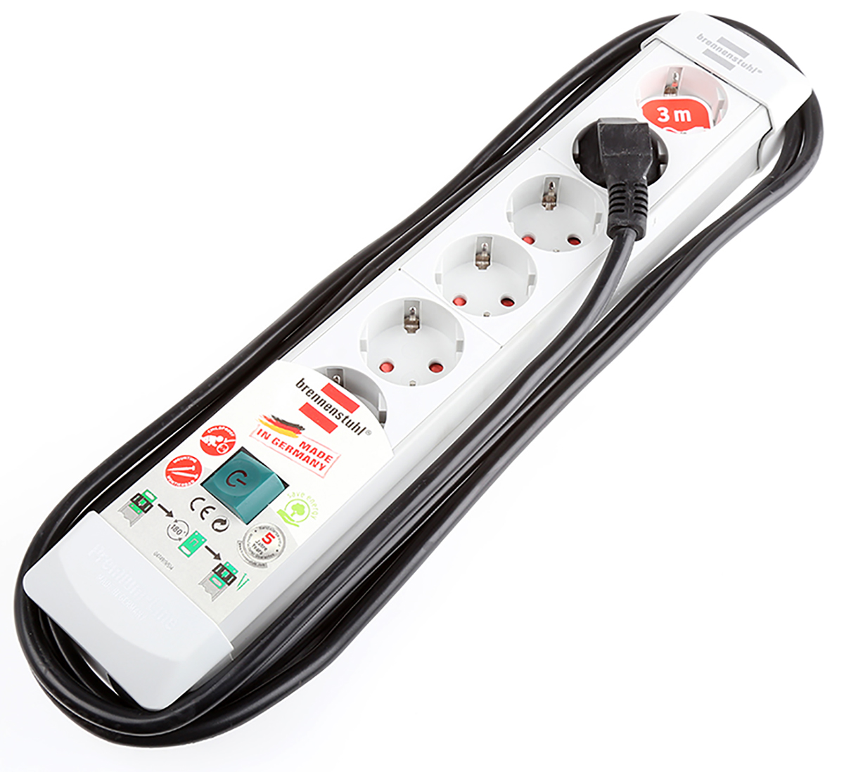 brennenstuhl 3m 6 Socket Type F - German Schuko Extension Lead, 230 V, IP20