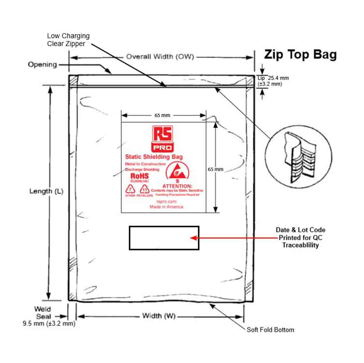 RS PRO Static Shielding Bag 455mm(W)x 610mm(L)