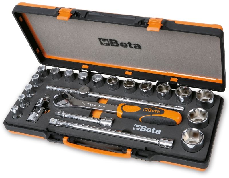 BETA 22-Piece Metric 1/2 in Standard Socket Set with Ratchet, 6 point