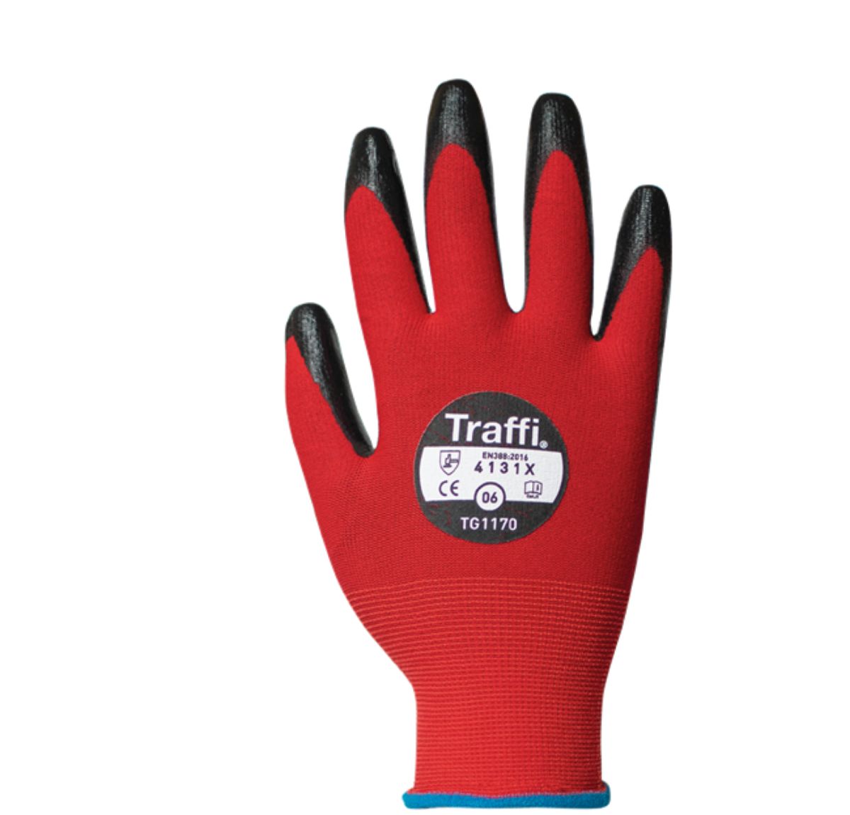 Traffi Red Nitrile, Nylon Cut Resistant Gloves, Size 8, Nitrile Coating
