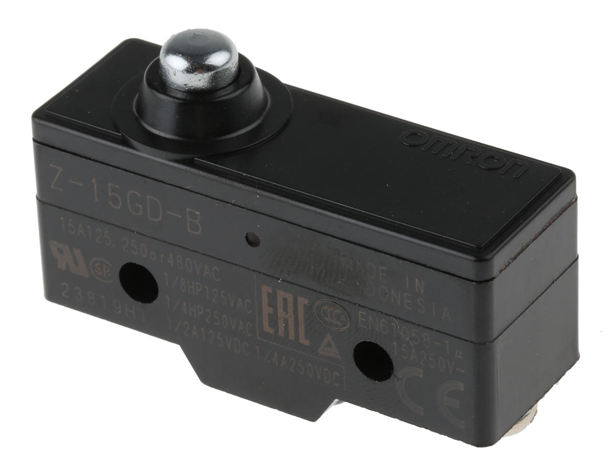 Omron Z Series Plunger Limit Switch, NO/NC, IP00, SPDT, Thermosetting Resin Housing, 500V ac Max, 15A Max