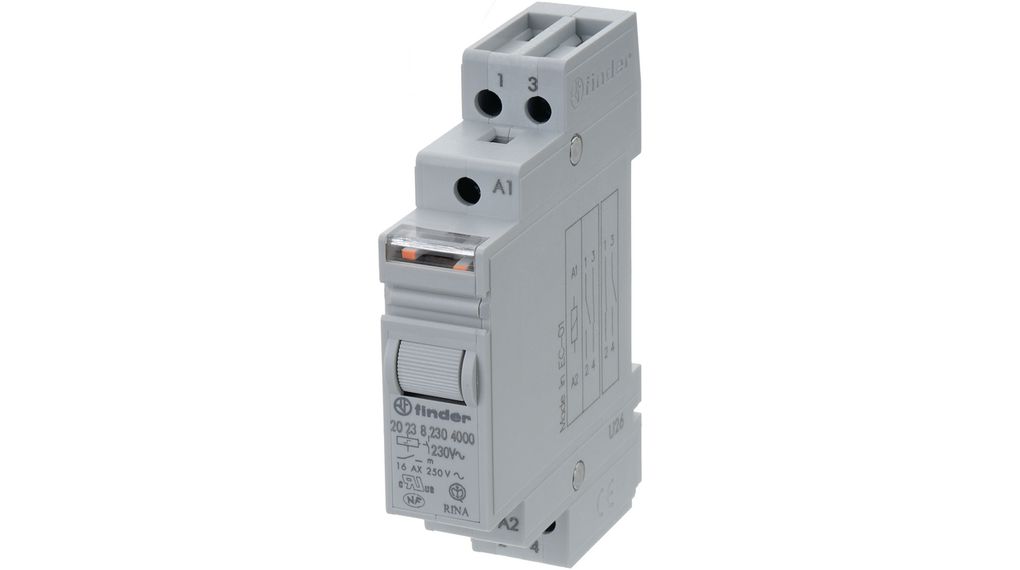 Finder DIN Rail Power Relay, 12V Coil, 16A Switching Current, SPST-NC, SPST-NO