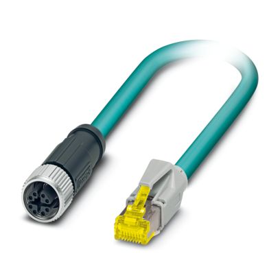 Phoenix ContactNBC, 1m Cat6a, Light Blue M12 to Female RJ45 Male, Shielded Shielded, Terminated Polyurethane Sheath