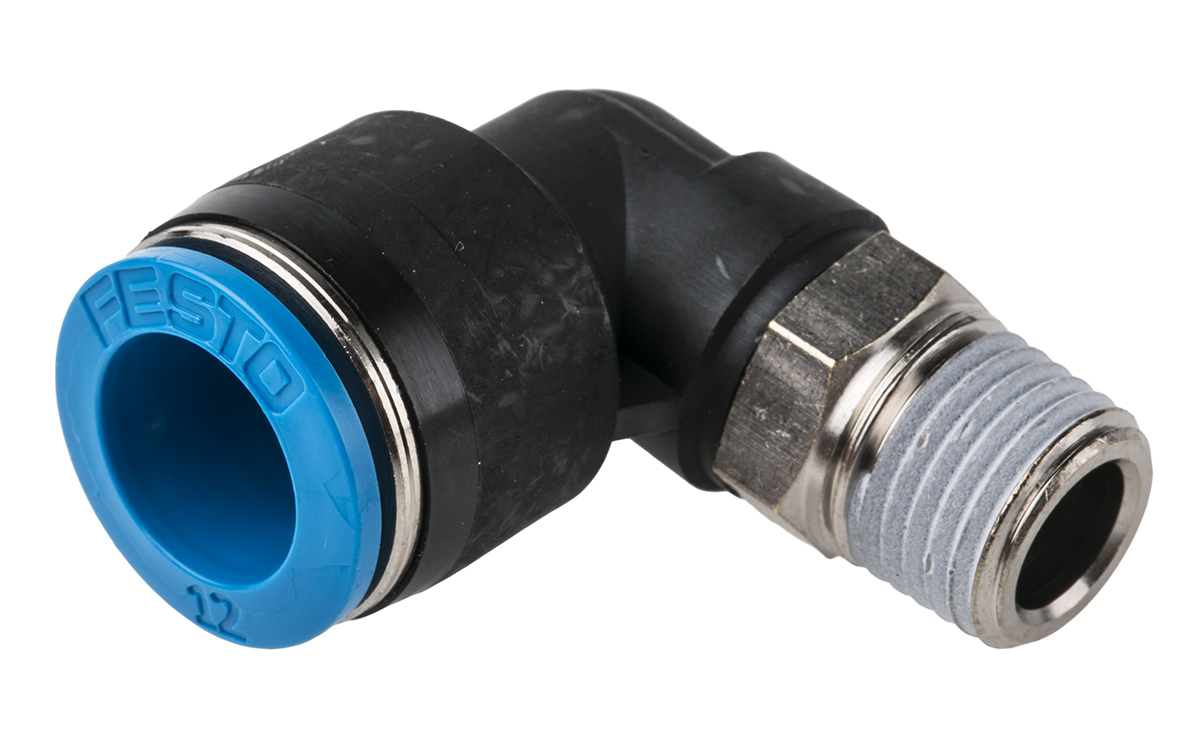 Festo QS Series Elbow Threaded Adaptor, R 1/4 Male to Push In 12 mm, Threaded-to-Tube Connection Style, 164981