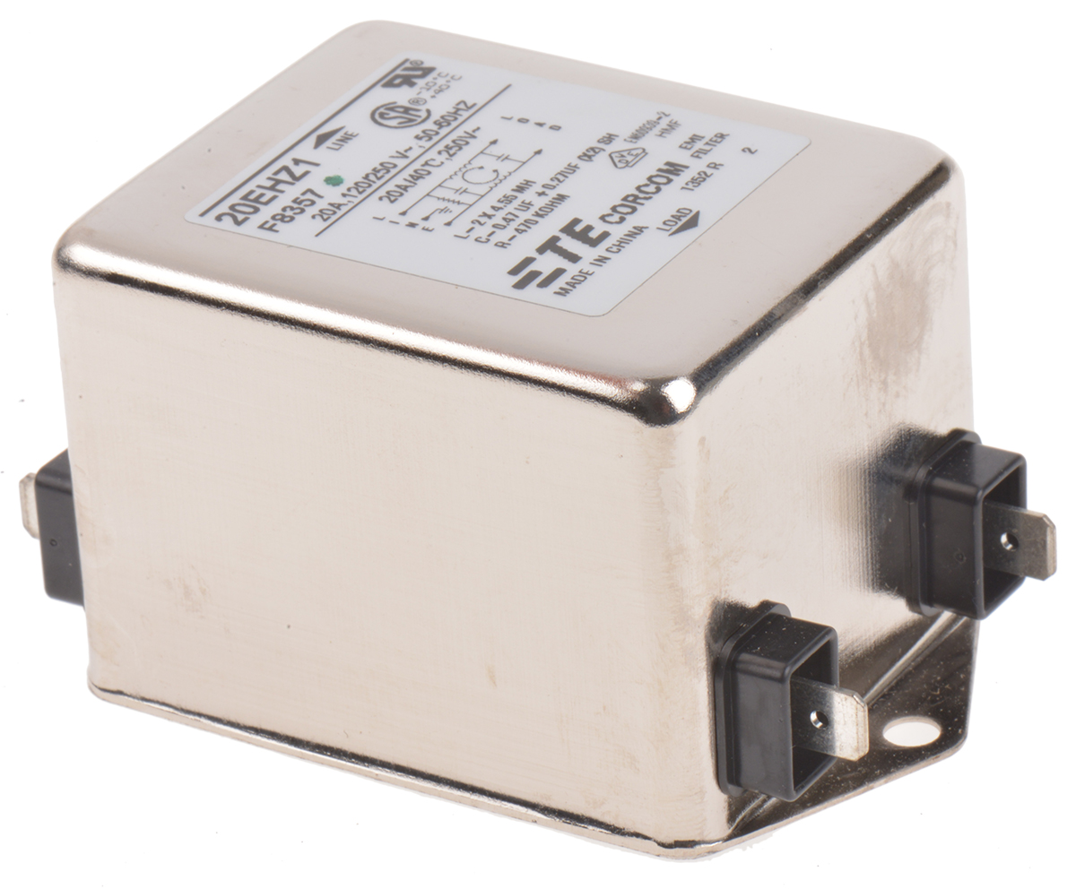 TE Connectivity, Corcom HZ 20A 250 V ac 50Hz, Flange Mount EMI Filter, Fast-On, Single Phase